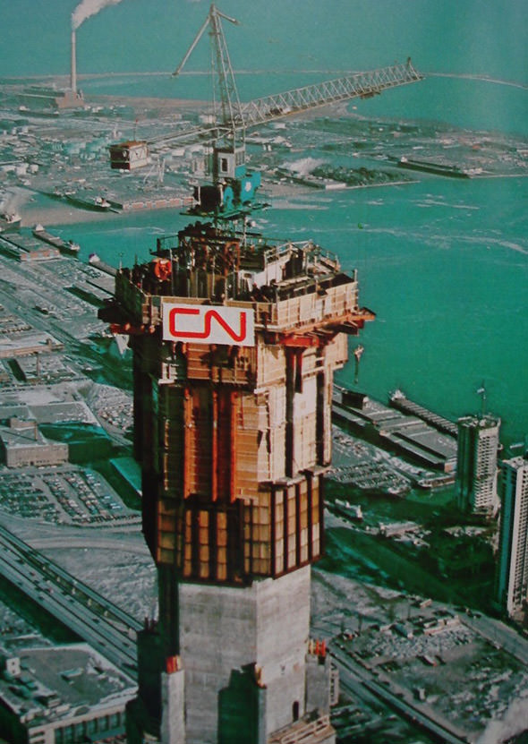 Here it comes! The CN Tower at the beginning of construction.