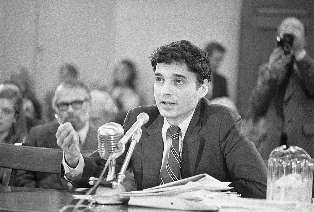 Ralph Nader tells a House subcommittee on Business January 17, 1973 the energy crisis is an oil industry fabrication.