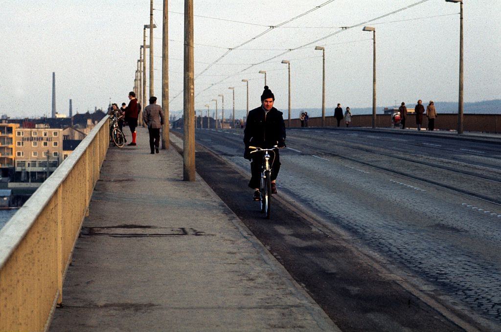 The Kennedy Bridge in Bonn, West Germany, during oil crisis.