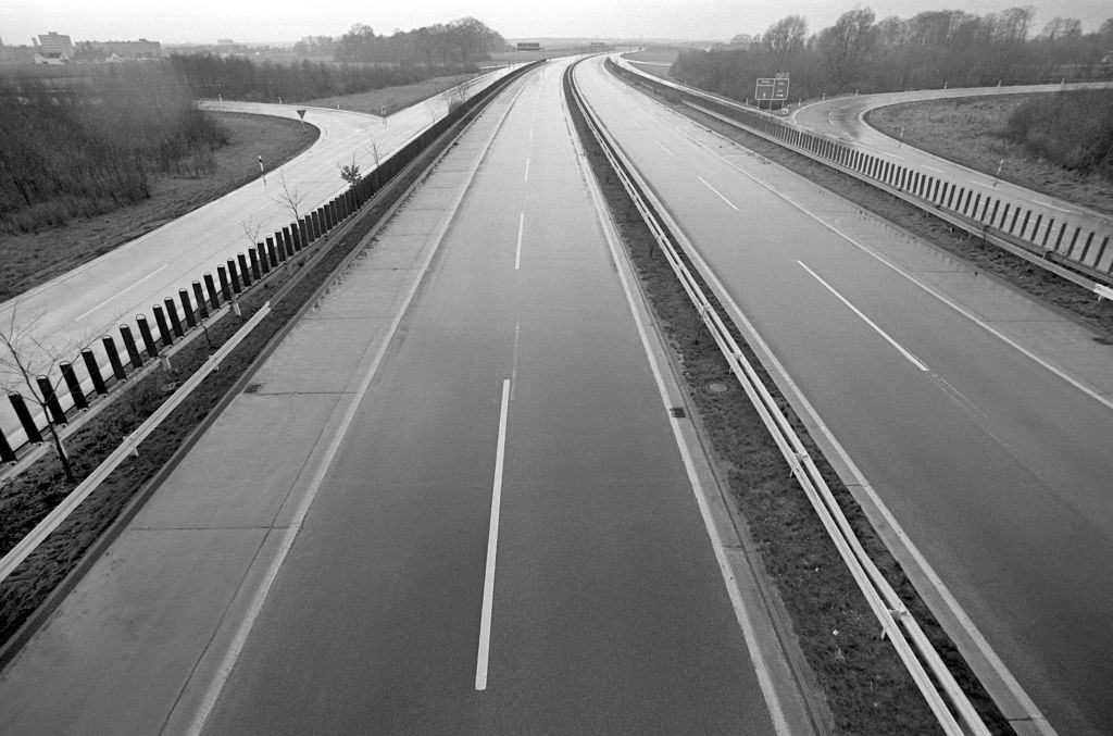 Empty motorway at Duesseldorf on 25th of November in 1973.