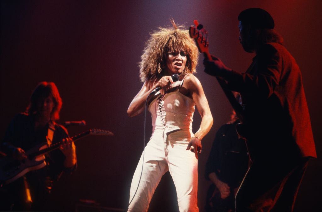 Tina Turner performing in a concert in Brussels, Belgium, April 1985.