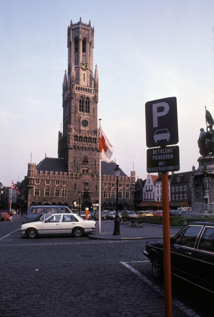 Belfry Tower in Bruges, Belgium, May 1981.