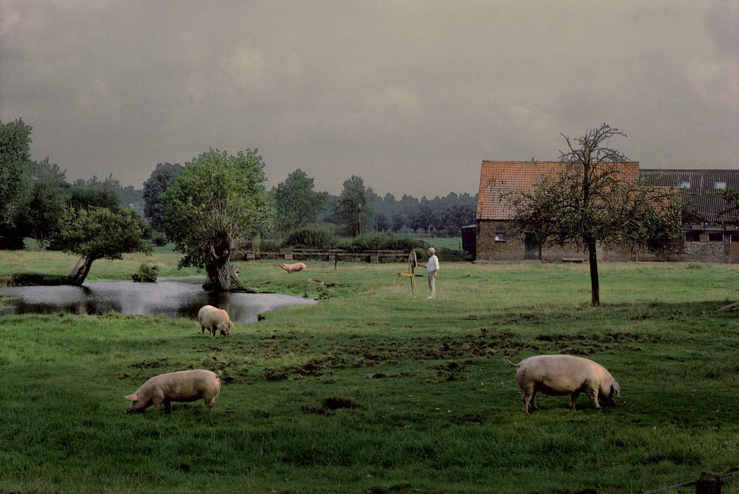 Painter in a field, West Flander, 1988.