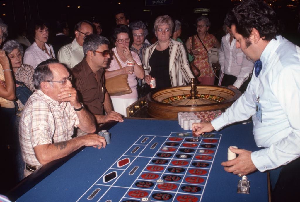 Players at a roulette table in a Las Vegas casino on October 2, 1980.