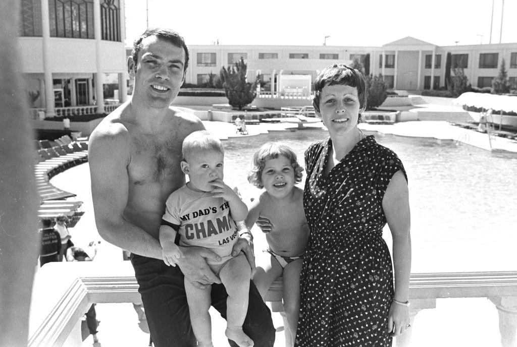 Alan Minter, English boxer with his wife Lorraine Bidwell, Las Vegas, 1981.