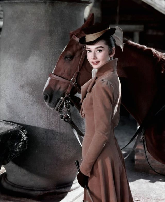 Audrey Hepburn in a publicity still for the film 'War and Peace,' Italy, 1956.