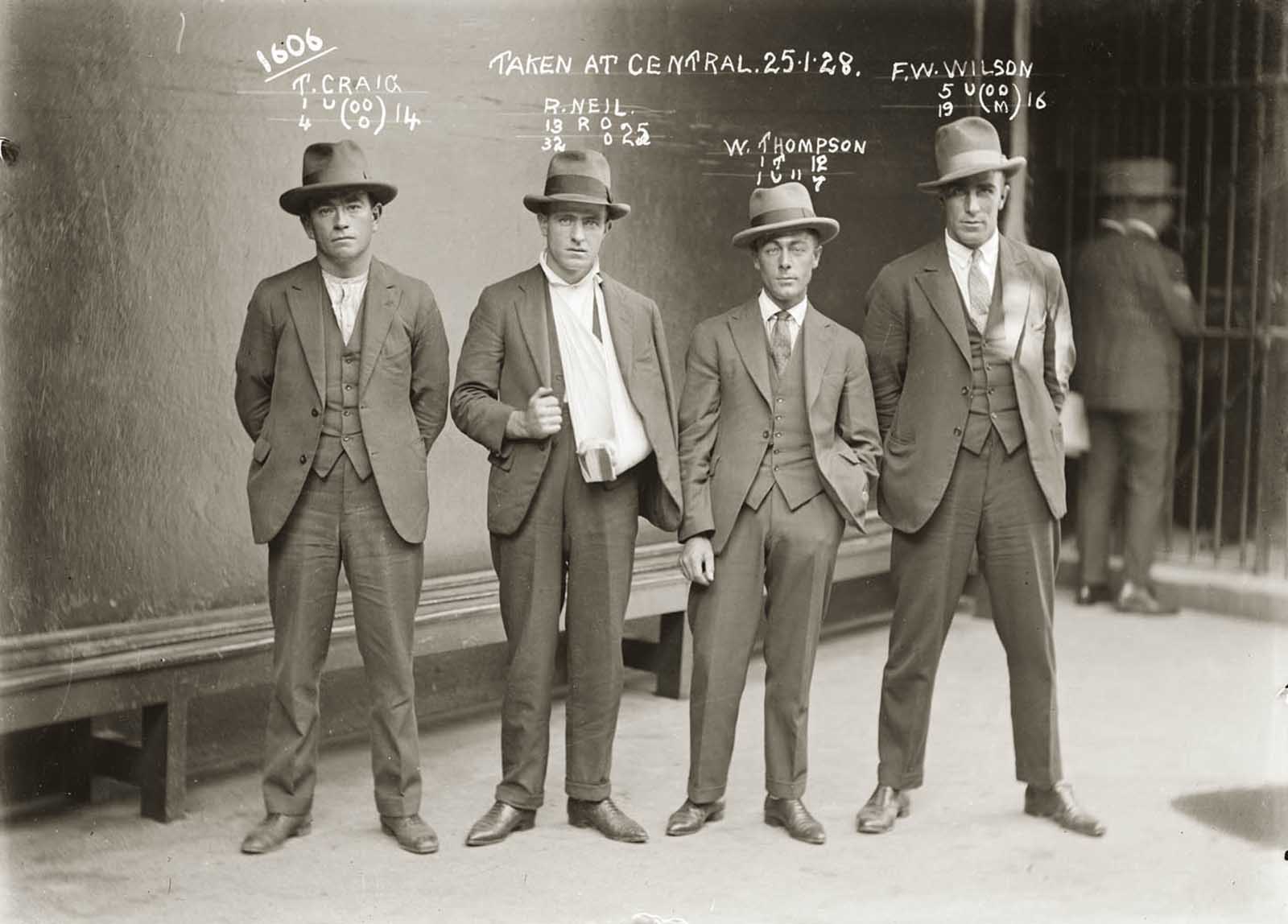 Thomas Craig, Raymond Neil (aka “Gaffney the Gunman”), William Thompson and F.W. Wilson. 1928.