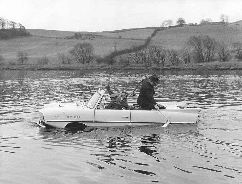 The “aqua” car is German built, fitted with a Triumph Herald engine and can reach speeds of 7.5 k.