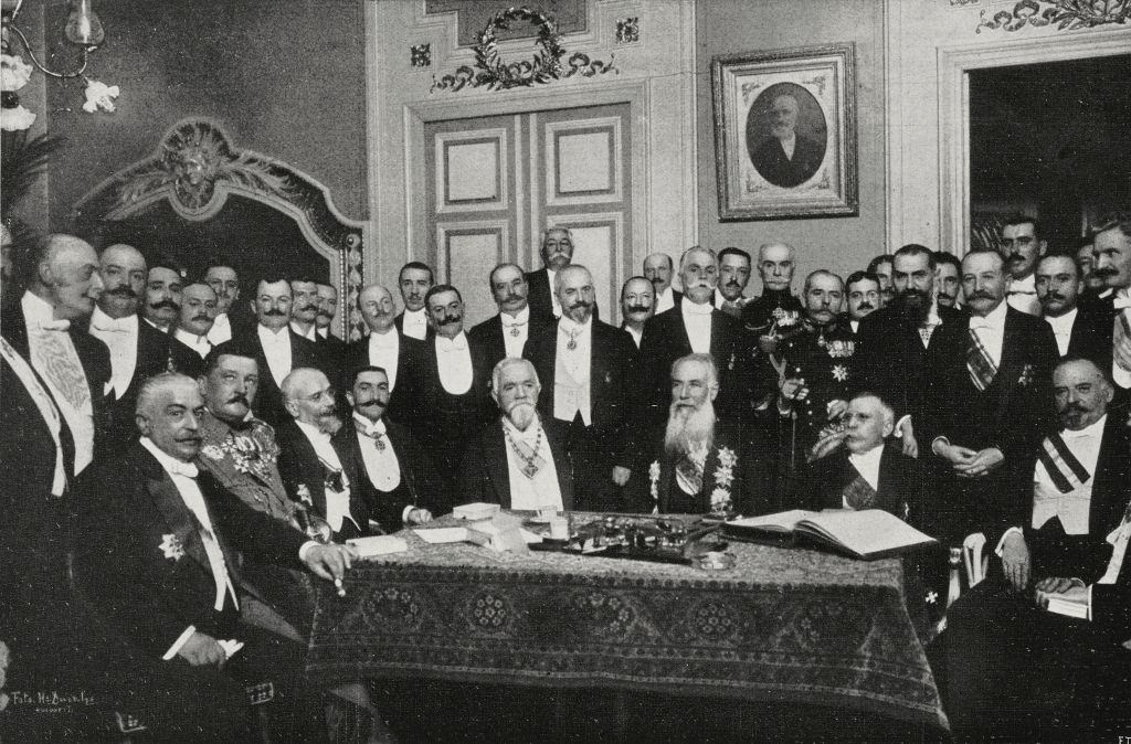 Plenipotentiaries at the reception in the Bucharest City Hall, Bucharest, Romania, 1913.