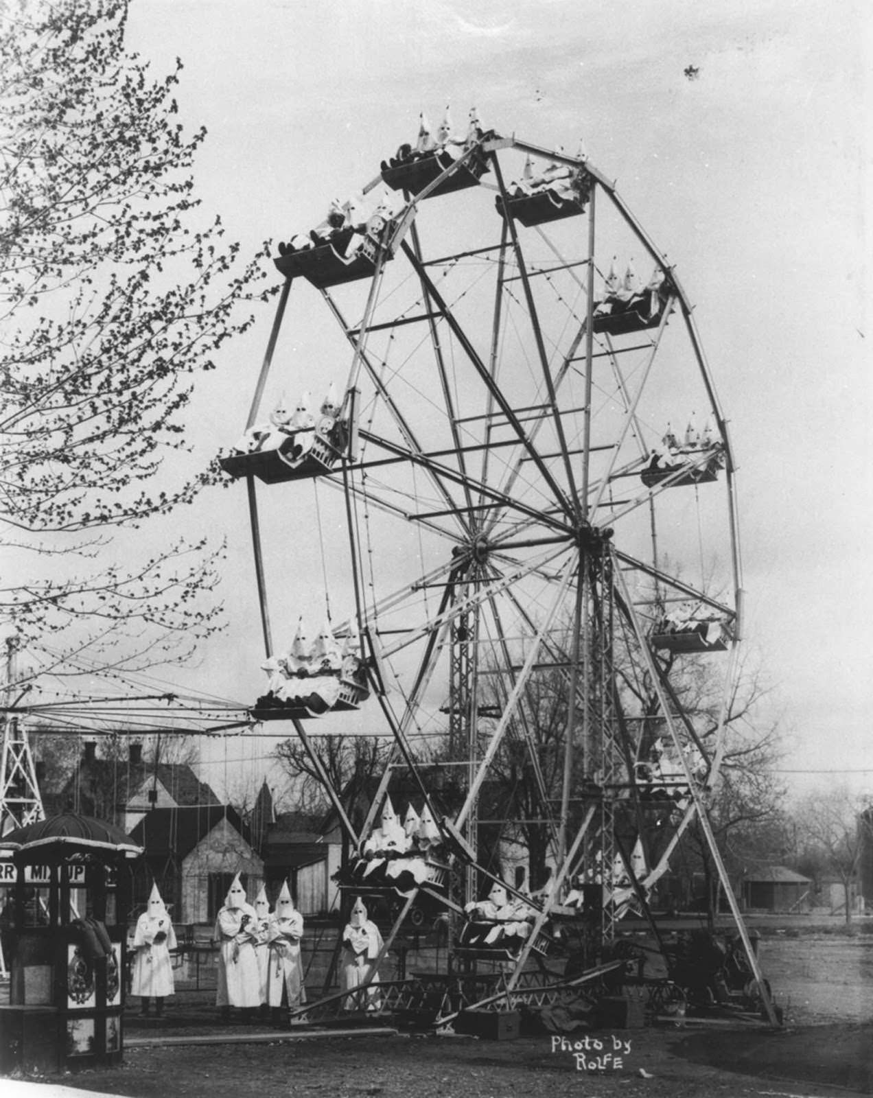Ku Klux Klan on a ferris wheel, Denver, 1926.