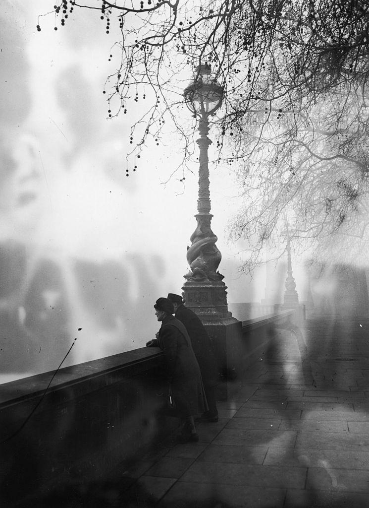 Mid-morning smog, as seen from the embankment at Blackfriars, London, 1952.