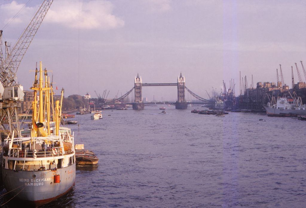 Pool of London with Docks and Tower Bridge, London, 1962.