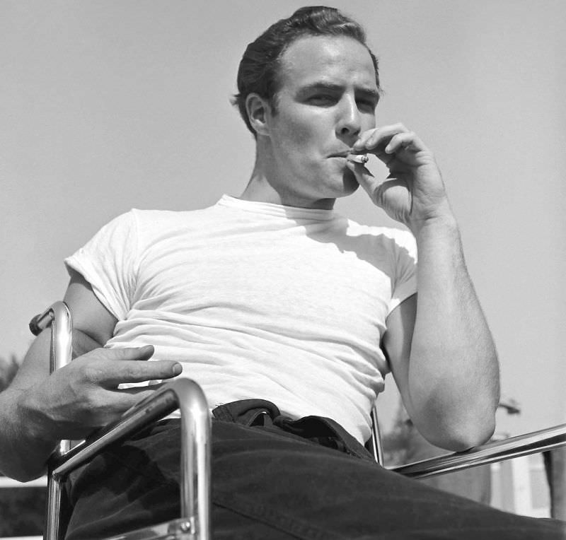 Marlon Brando takes a break while training for his role in 'The Men,' 1949.