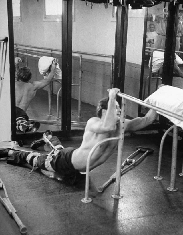 Marlon Brando while training for his role in 'The Men,' 1949.