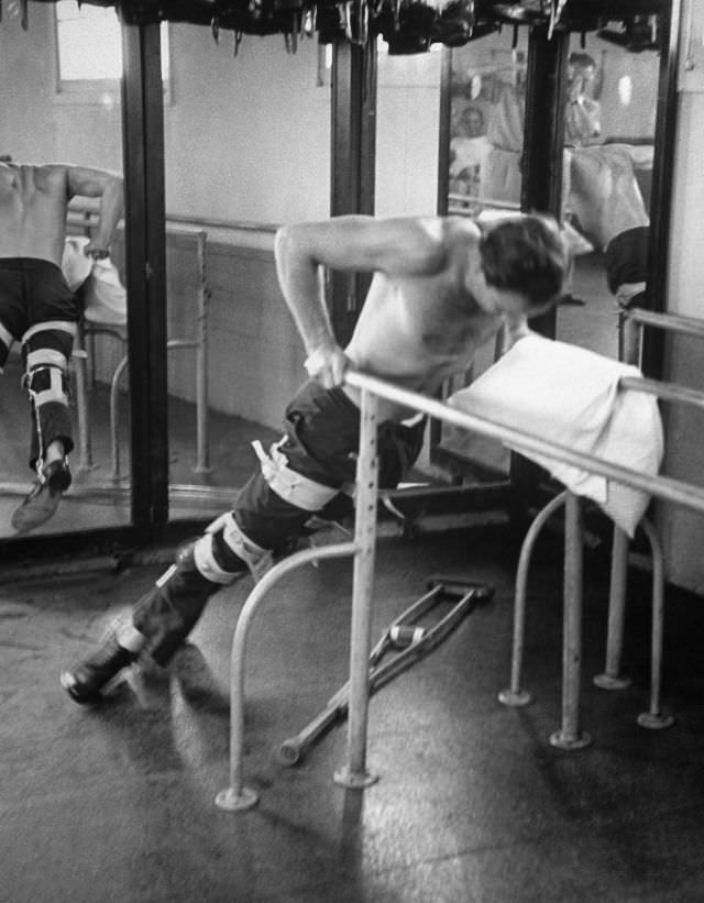 Marlon Brando while training for his role in 'The Men,' 1949.