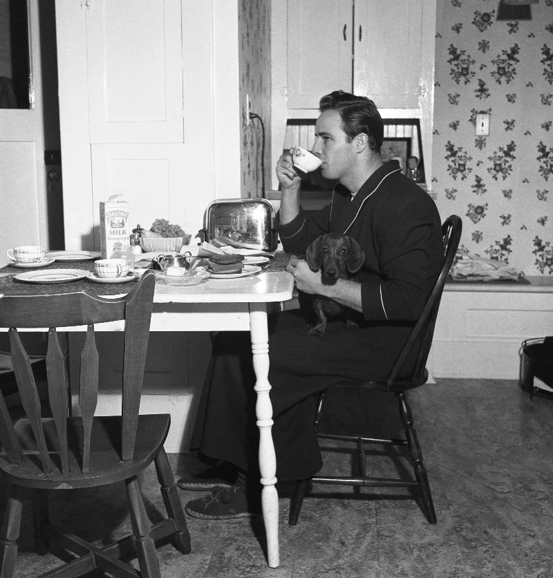 Marlon Brando during filming of 'The Men,' 1949.