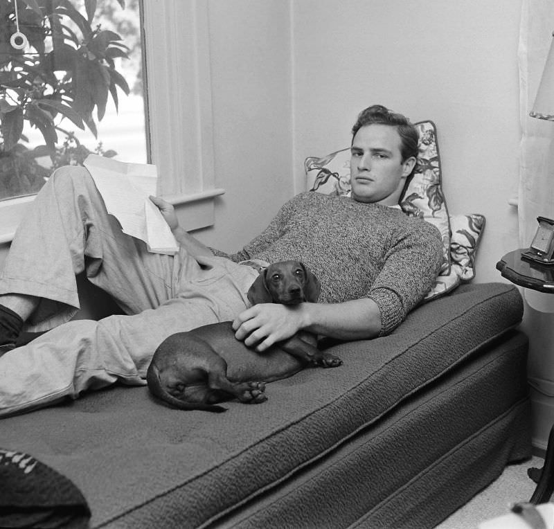 Marlon Brando at his aunt's house in California during filming of 'The Men,' 1949.