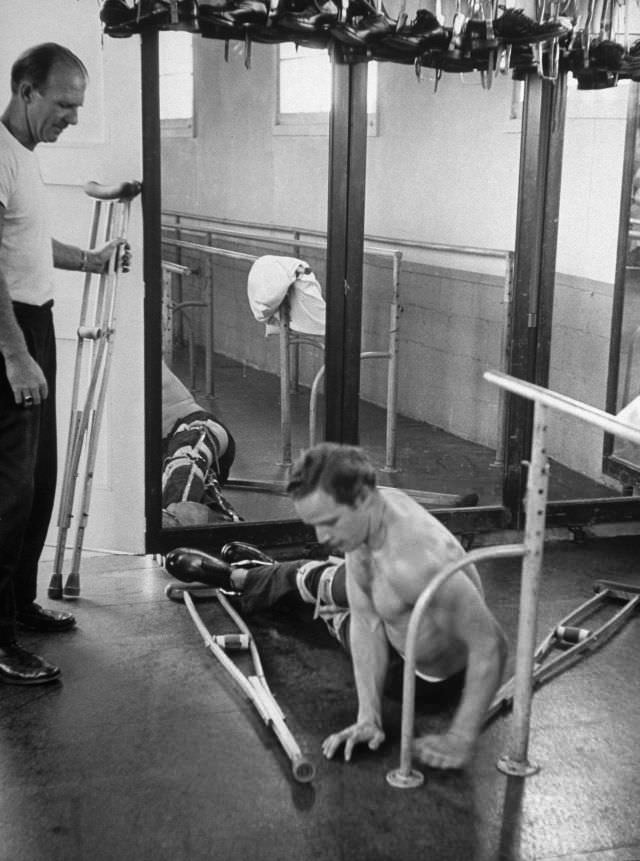 Marlon Brando while training for his role in 'The Men,' 1949.