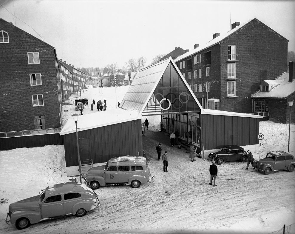 Entrance to the olympic village, Oslo, 1952.