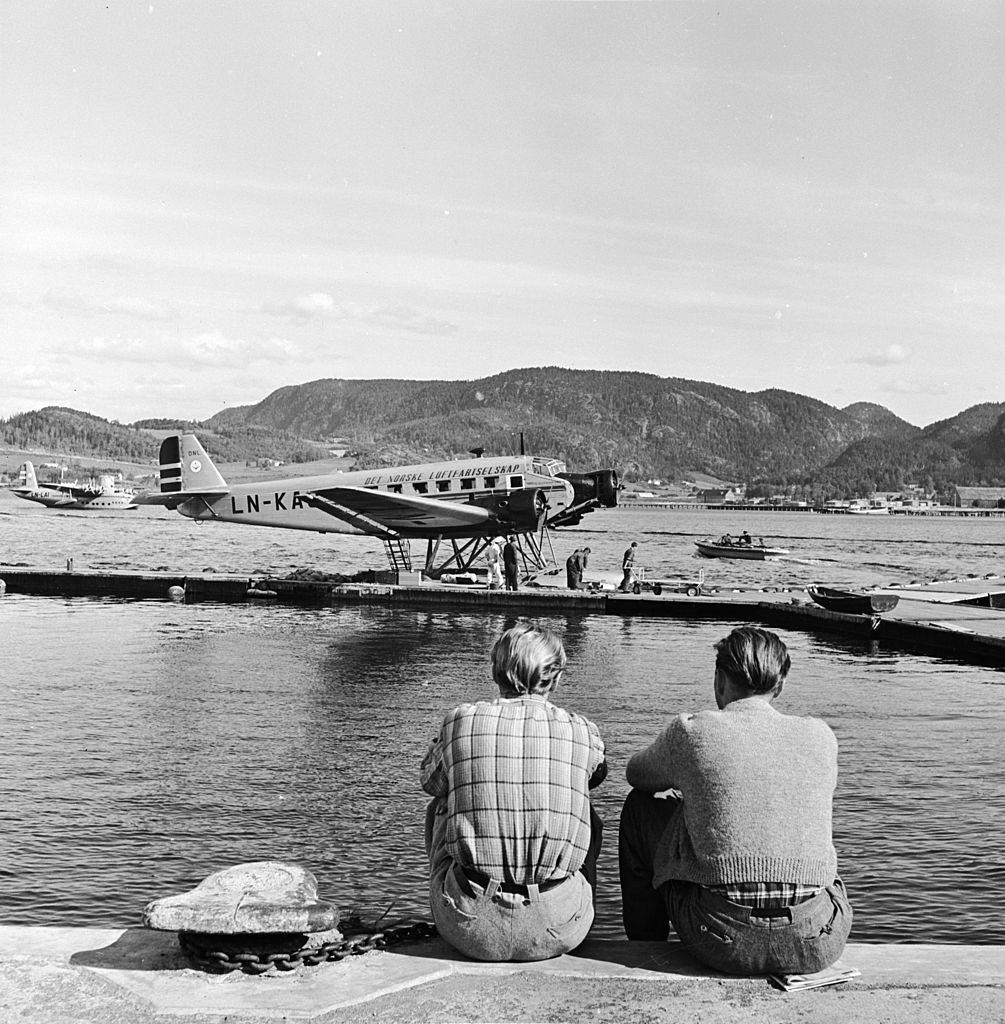The seaplane port at Trondheim, in Norway, 1954.