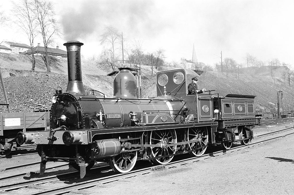 Steam locomotive at Oslo, Norway, 1954.