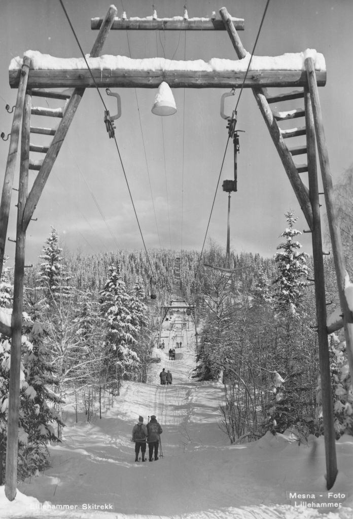 A ski lift in Lillehammer, southern Norway, 1954.