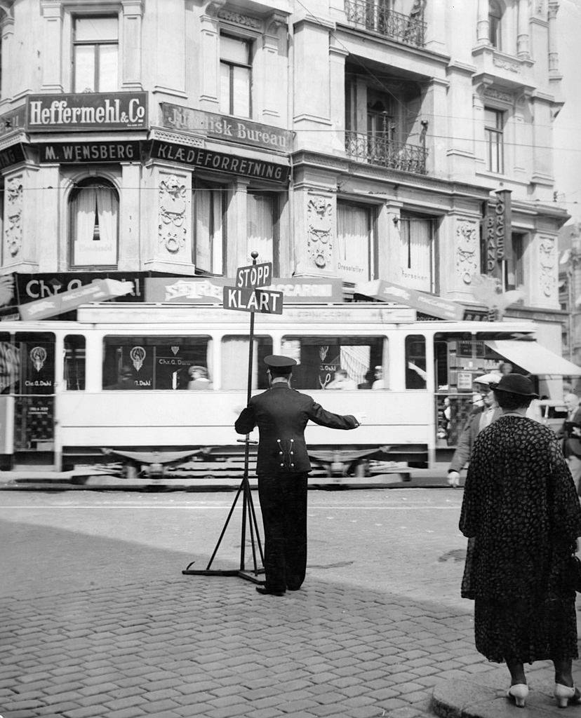 Traffic policeman in Oslo, Norway, 1955.