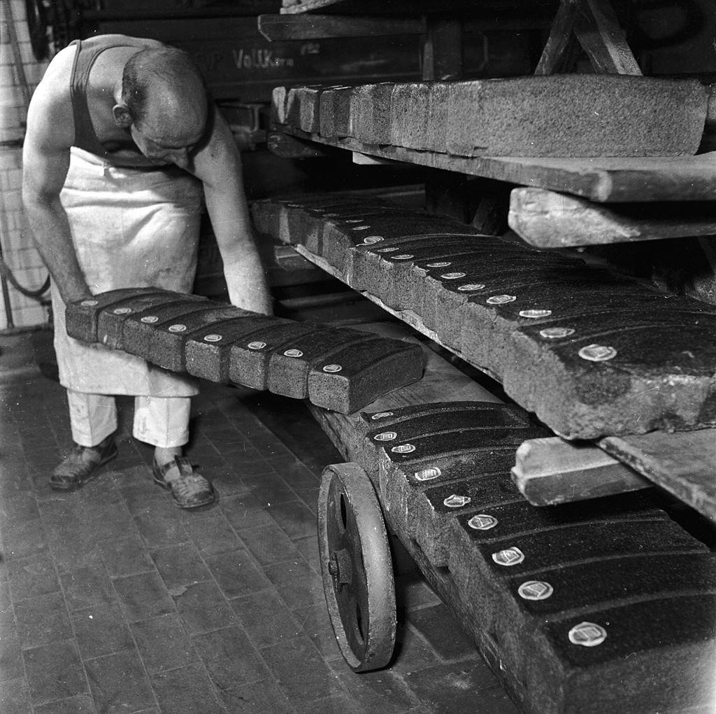 Nutritious seaweed (or 'lava') bread developed by German scientist Heinrich Lienau being delivered from a bakers in Flensburg, Norway.