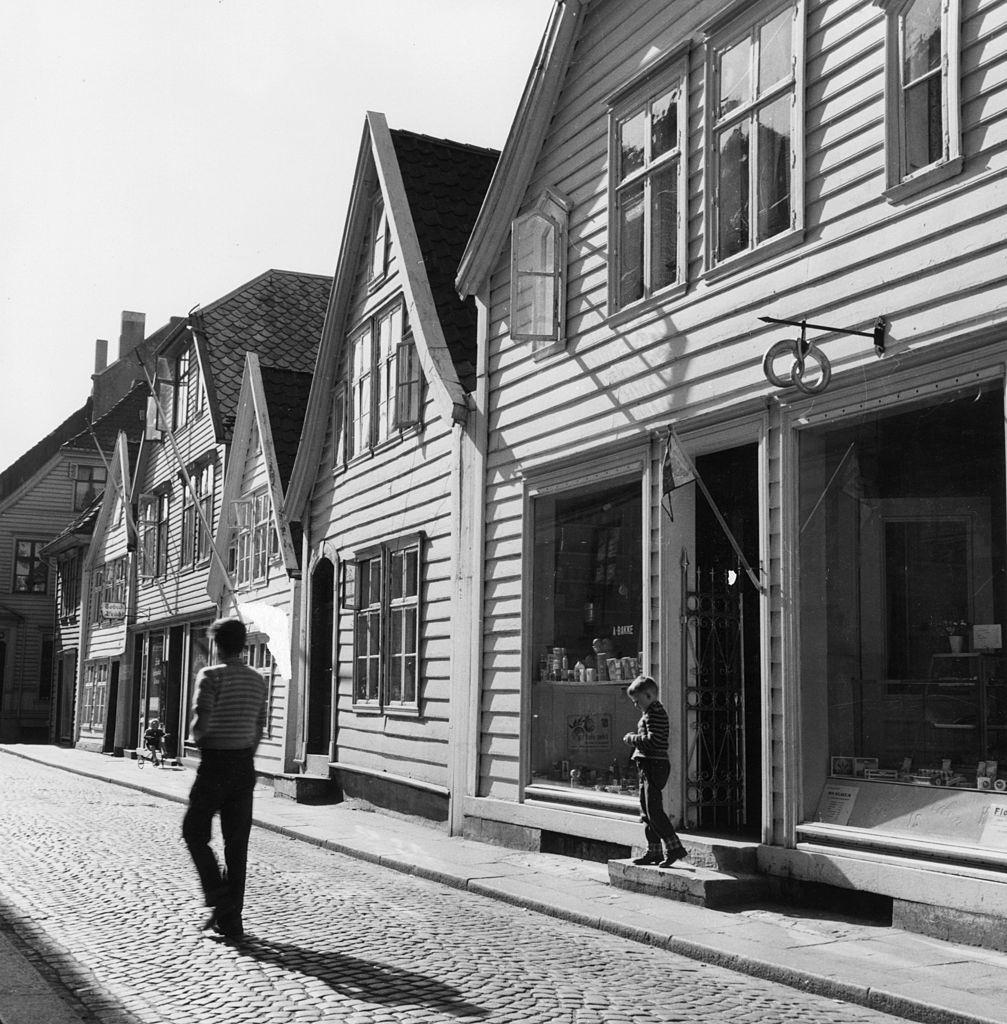 Lille Ovre Gaten in the Old Town section of Bergen, Norway, 1951.