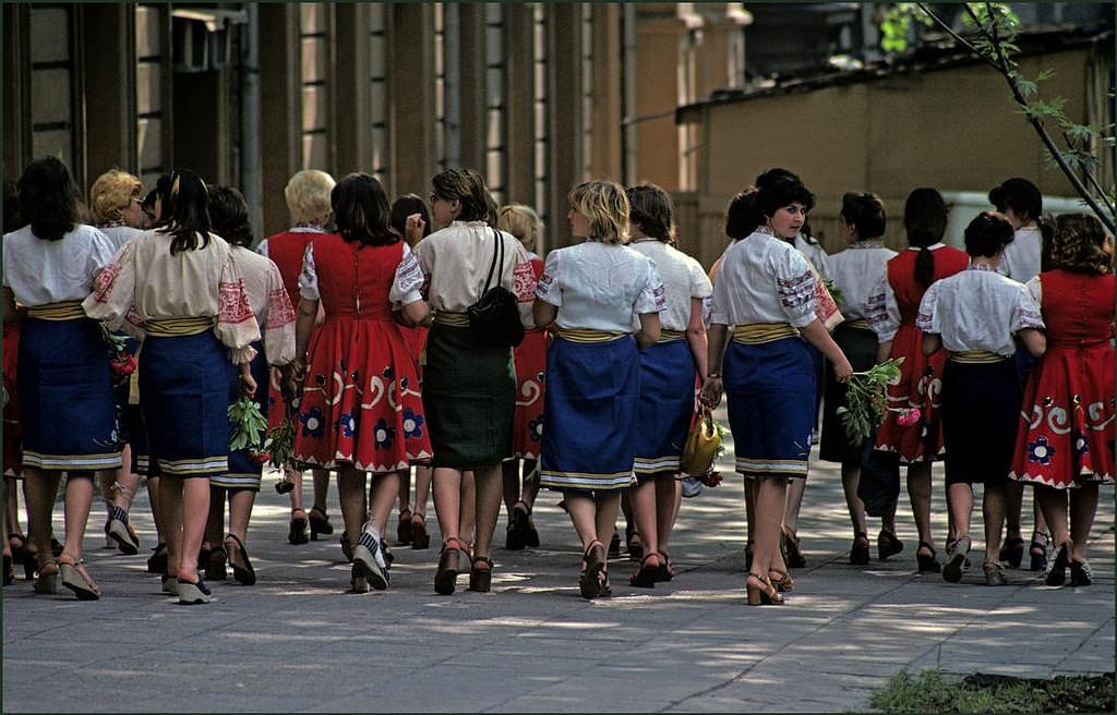 A party of women after a traditional event in the city centre.