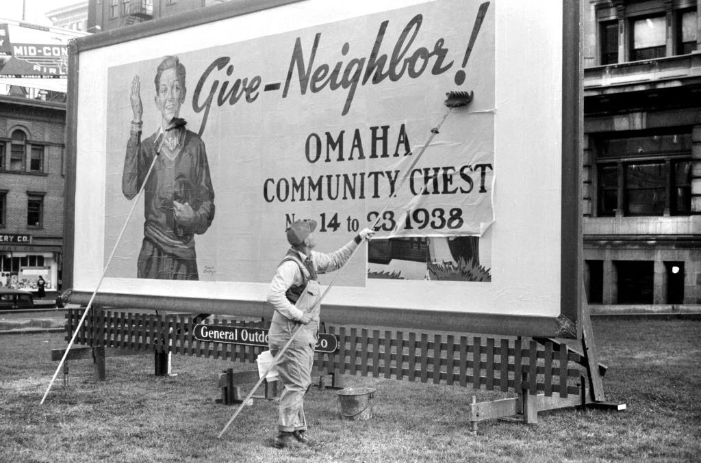 Billboard on Courthouse Lawn, Omaha, Nebraska, 1920s.