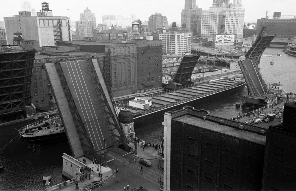 Barge crossing a bridge during the Nebraska State Fair in Omaha, Nebraska.