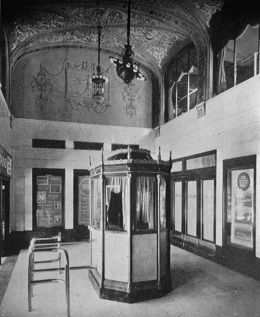 Ticket booth and lobby, World Theater, Omaha, Nebraska, 1925.