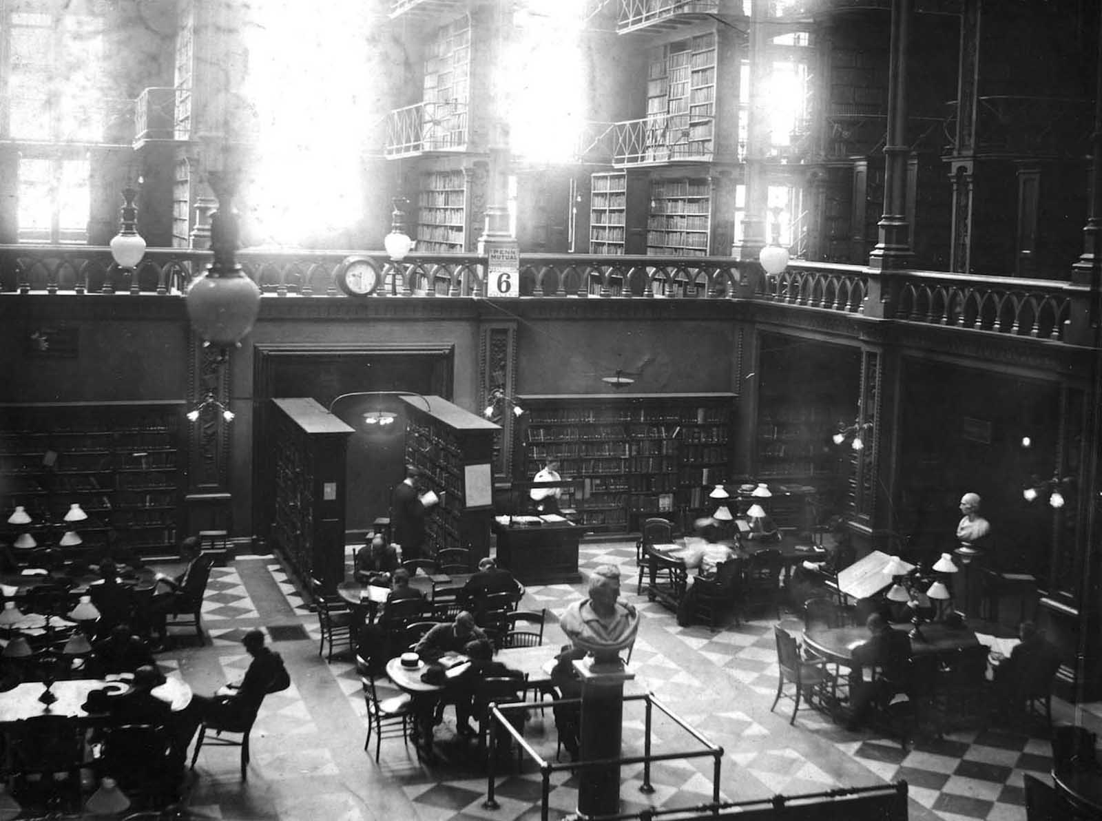 Looking down at the reading area in the Main Hall.