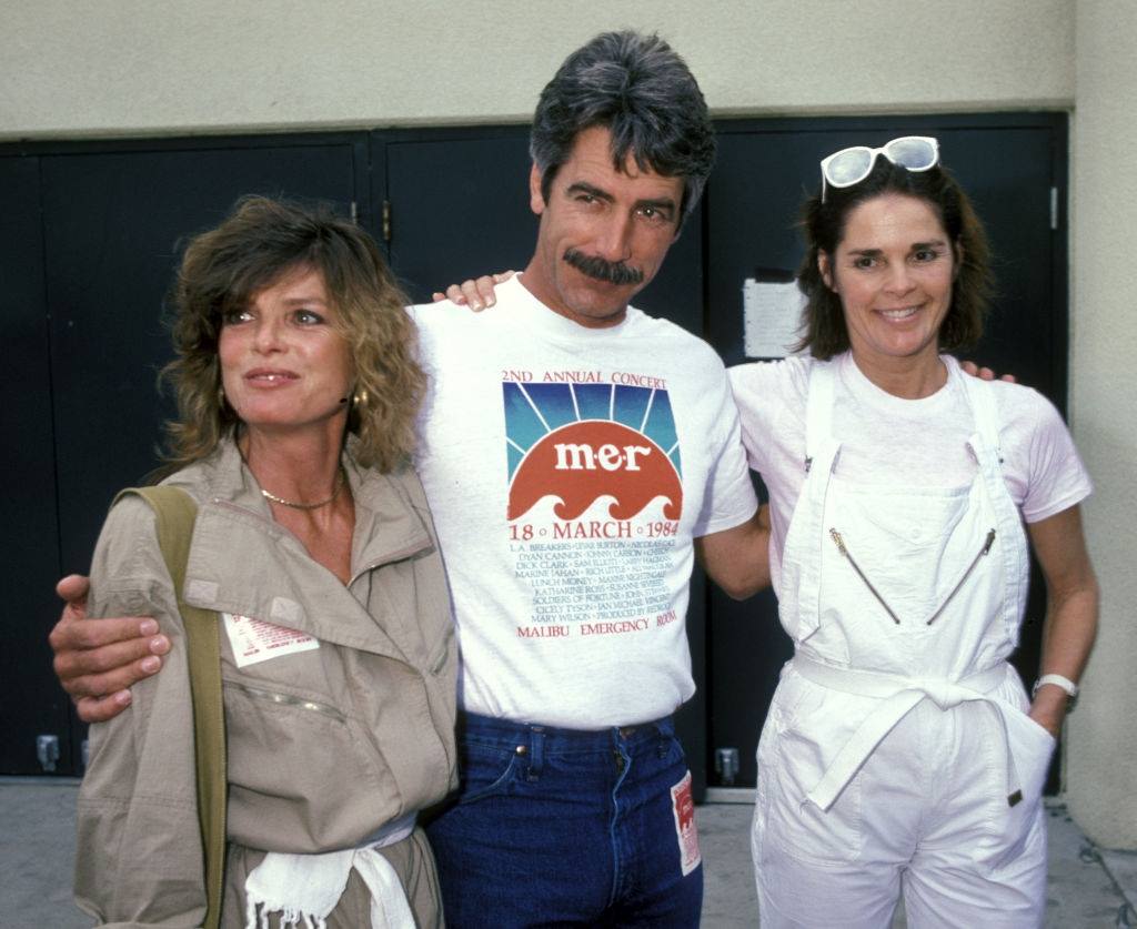 Sam Elliott and Katharine Ross with Ali MacGraw during 2nd Annual Benefit Concert, 1984.