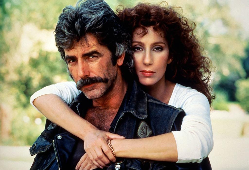 Sam Elliott with Cher on the set of the movie 'Mask', 1984.