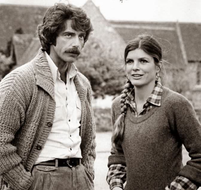A young Sam Elliott and Katharine Ross on the set of The Legacy in 1978