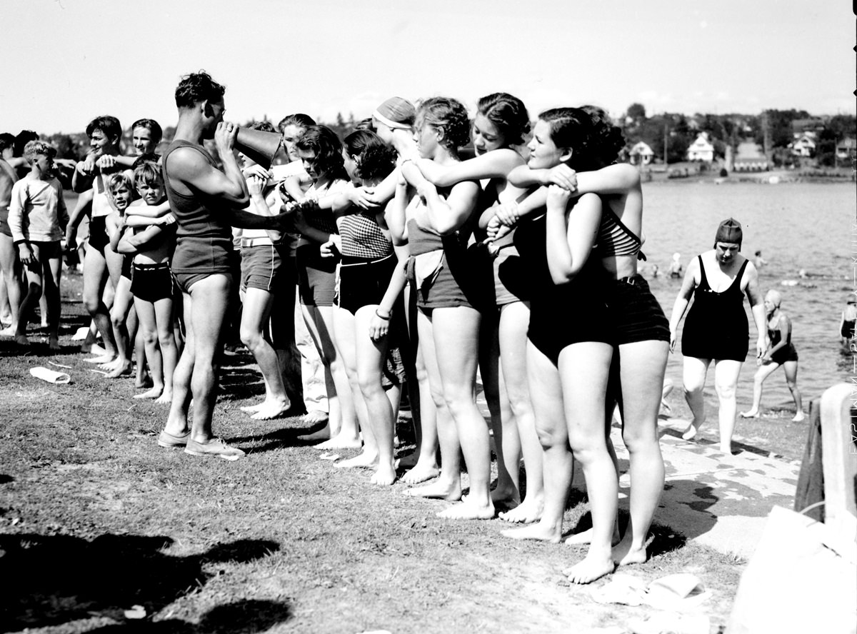 Lifeguard class at Green Lake, Seattle, 1936