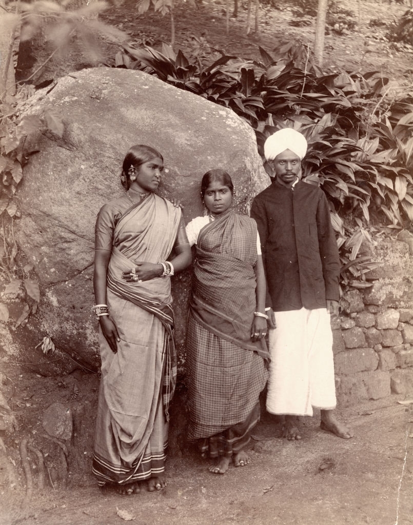 Tamil women and men in Ceylon, 1880.