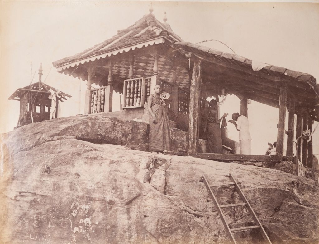 Worshippers and monks at the Buddhist shrine of Adam's Peak, Sri Lanka, 1885.