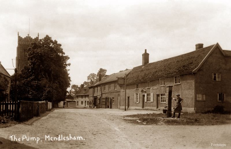 Mendlesham, Suffolk showing the pump and the ‘Royal Oak