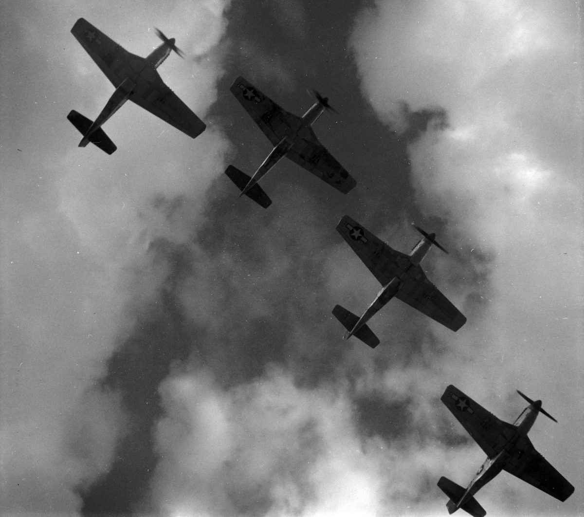 P-51s over Ramitelli airfield, Italy, 1945.