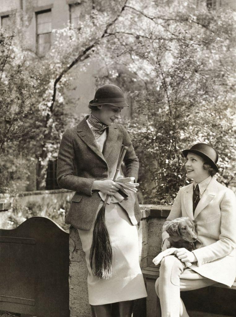 Two models wearing sport ensembles for riding, Vogue 1934.