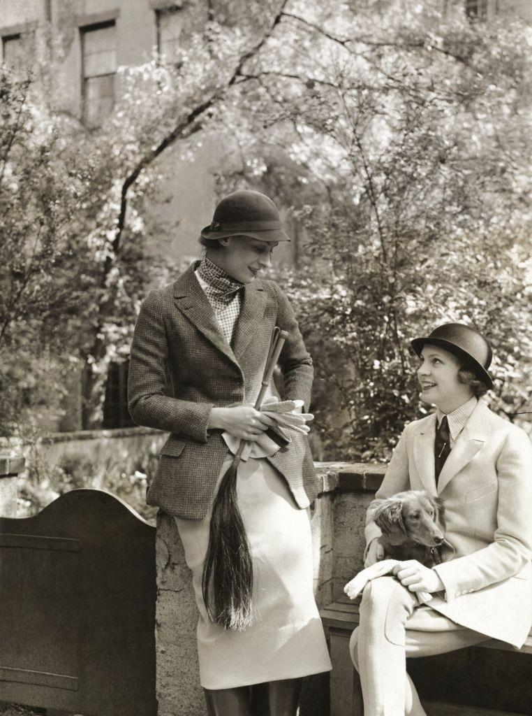 Two models wearing sport ensembles for riding, Vogue 1934.