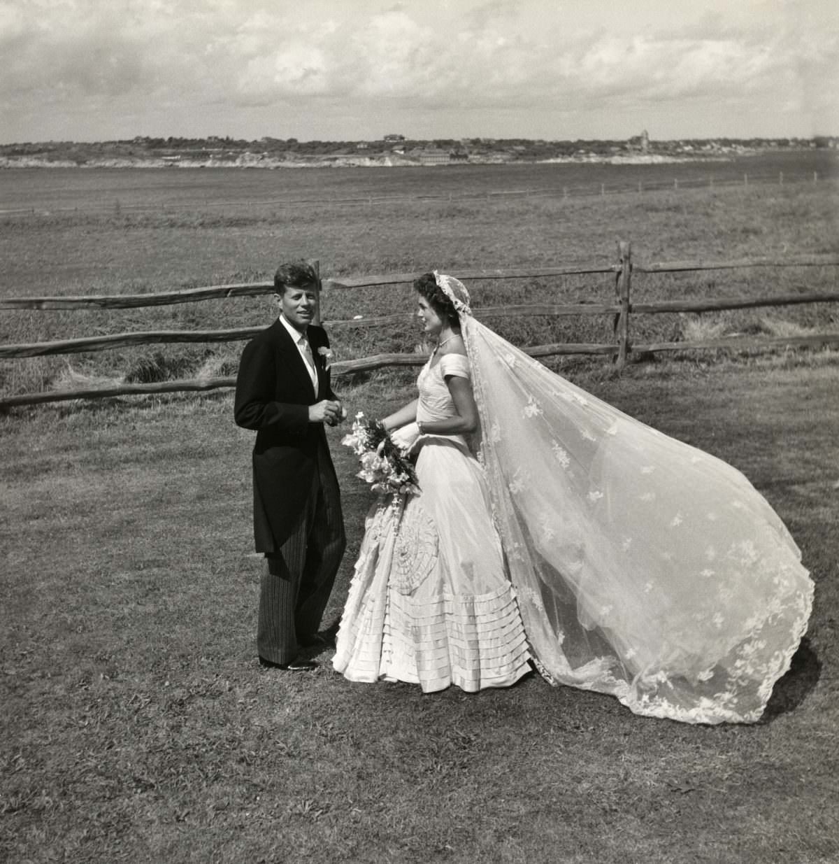 John F. Kennedy and Jacqueline Bouvier on their wedding day, 1953.