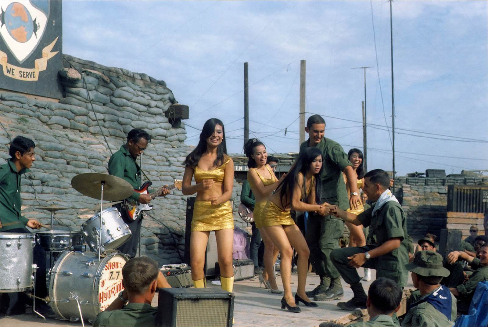 A U.S.O. performance at Fire Base Rawlings. Tay Ninh Province, Vietnam. November 1969.