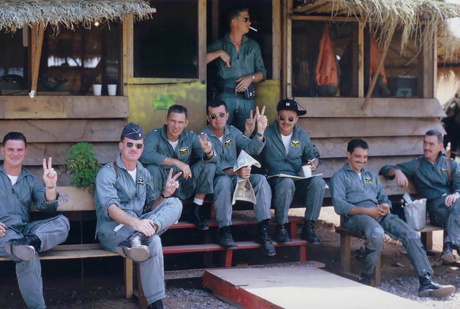 The pilots. From left, Capt. Tom Boatman, 1st Lt. John Morrissey, Capt. Charlie Copin, Capt. Matt Kelch, 1st Lt. Sam Waters, Capt. Ray Moss, 1st Lt. Frank Tullo, Maj. Bill Hosmer.