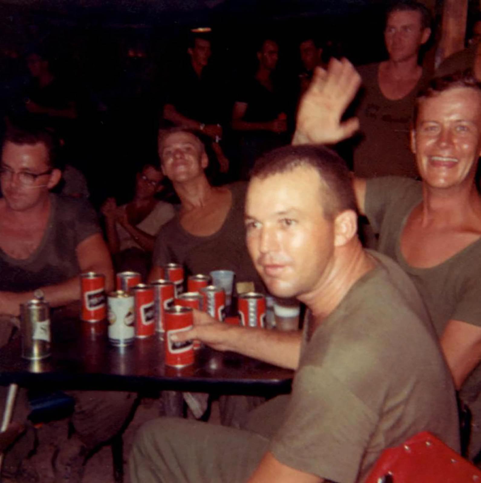Men whom the photographer was stationed with at Phu Bai, taken on his last night at Fort Lewis. August 1968.