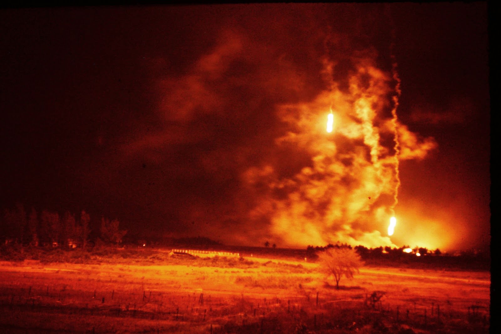 Light at night used to detect Viet Cong activity during the Tet offensive. Ninh Hoa, Vietnam. 1968.