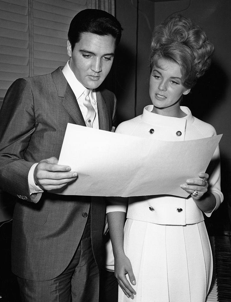 Ann Margret with Elvis Presley rehearsing lines for the film 'Viva las Vegas', 1964.